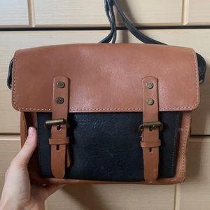 Brown Leather Messenger Crossbody Bag